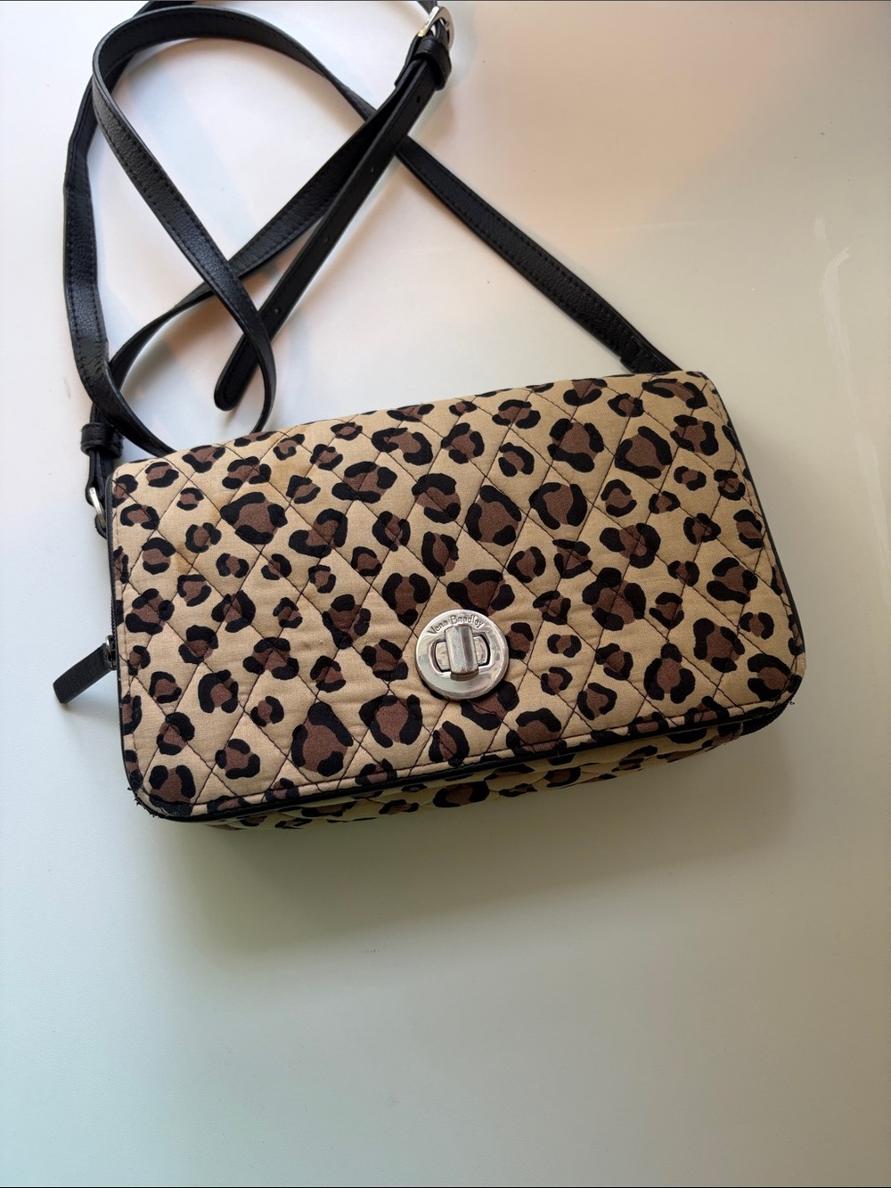 Vera Bradley Leopard Quilted Crossbody in Beige, Brown & Black
